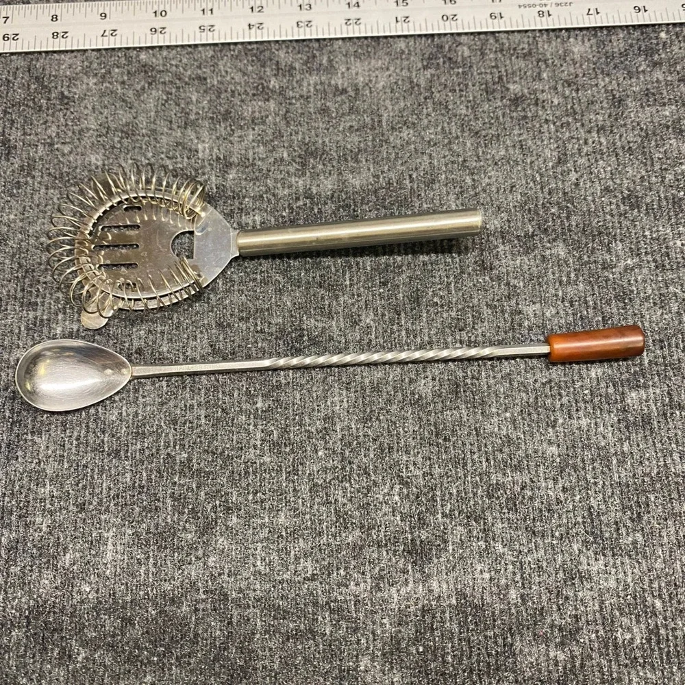 Vintage Stainless Steel Barware Set Hawthorne Strainer & Twisted Bar Spoon USA